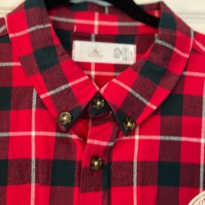 Red and Black Disney Holiday Plaid Button-Up Shirt